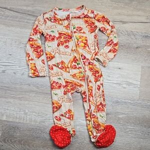 2T Bums And Roses Footie Pj Pizza Print Kids Toddler One Piece Orange Tan Bamboo